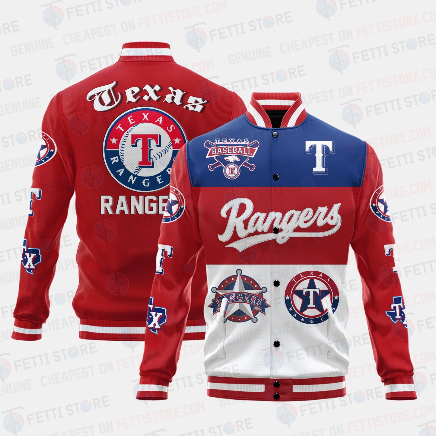 Texas Rangers Symbol Vintage Design Varsity Jacket - All-Over-Printed Jacket