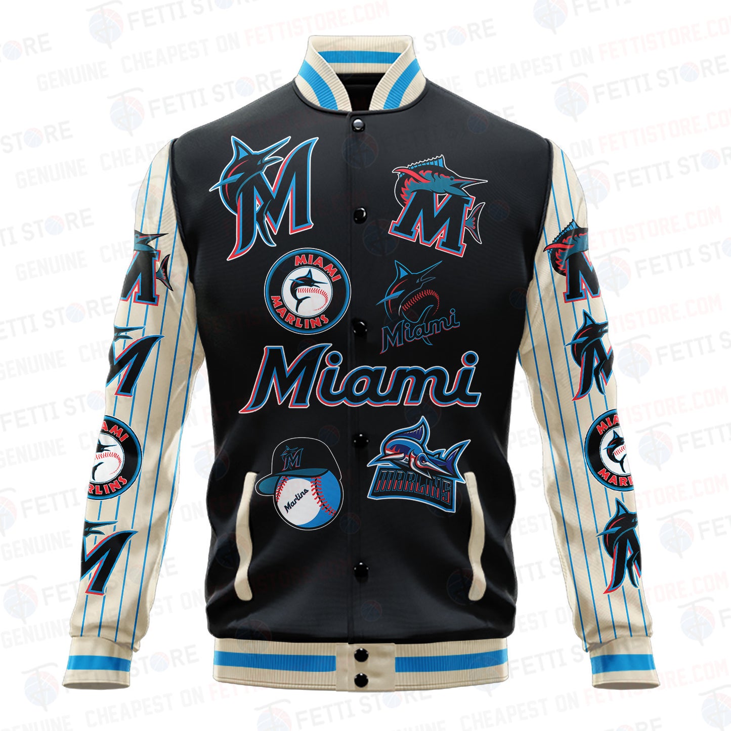 Miami Marlins - Major League Baseball AOP Varsity Jacket V6 - All-Over-Printed Jacket