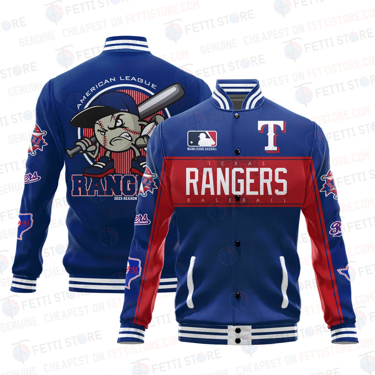 Texas Rangers American League Baseball Vintage Pattern Varsity Jacket - All-Over-Printed Jacket