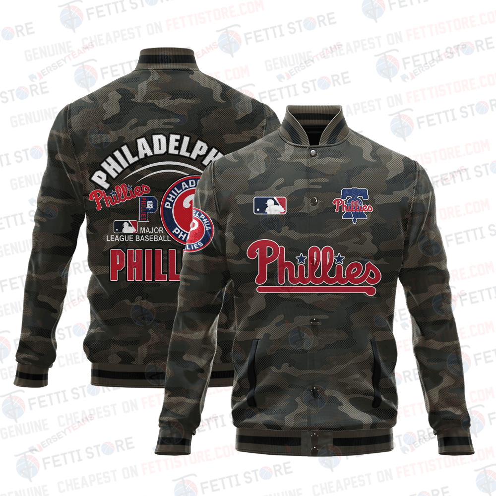 Philadelphia Phillies Major League Baseball Camo AOP Varsity Jacket STM - All-Over-Printed Jacket