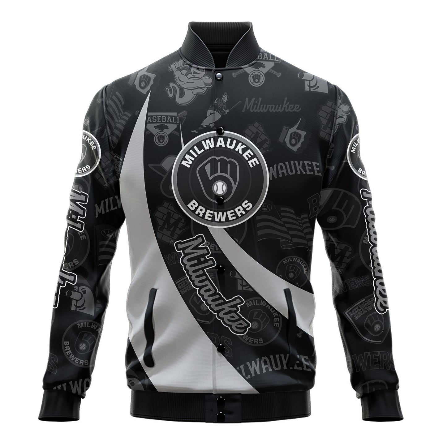 Milwaukee Brewers - Major League Baseball AOP Varsity Jacket V3 - All-Over-Printed Jacket