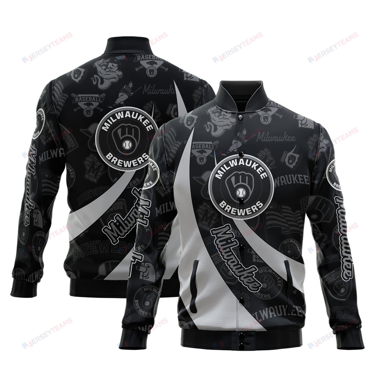 Milwaukee Brewers - Major League Baseball AOP Varsity Jacket V3 - All-Over-Printed Jacket