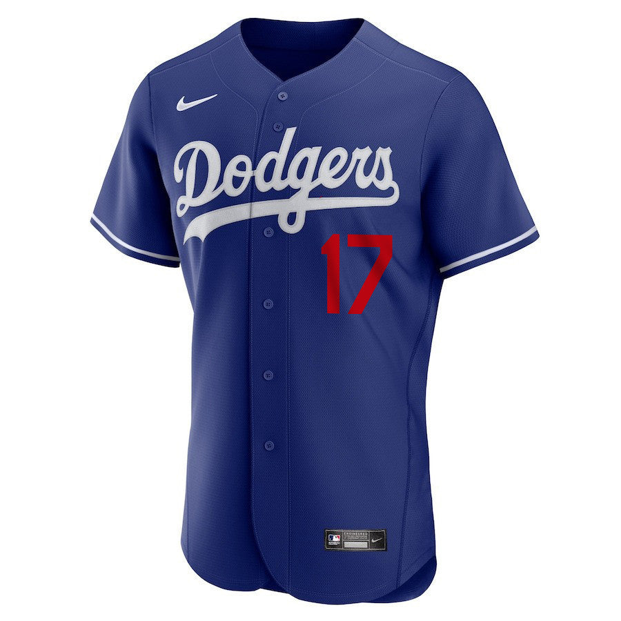 Shohei Ohtani 17 Los Angeles Dodgers Signed Collage Arts 2023 Alternate ELITE Men Jersey - Royal