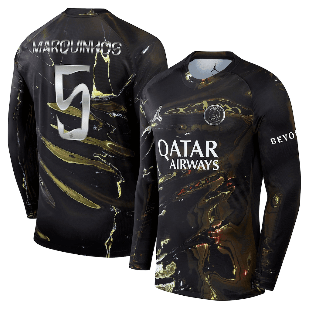 Marquinhos 5 Paris Saint-Germain Jordan Night Edition 2025/26 Cup Printing Long Sleeve Jersey - Black