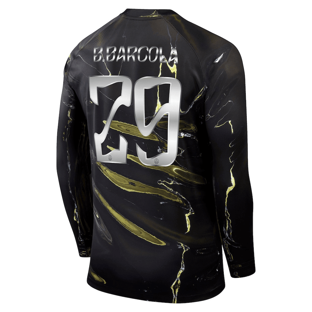B.Barcola 29 Paris Saint-Germain Jordan Night Edition 2025/26 Cup Printing Long Sleeve Jersey - Black