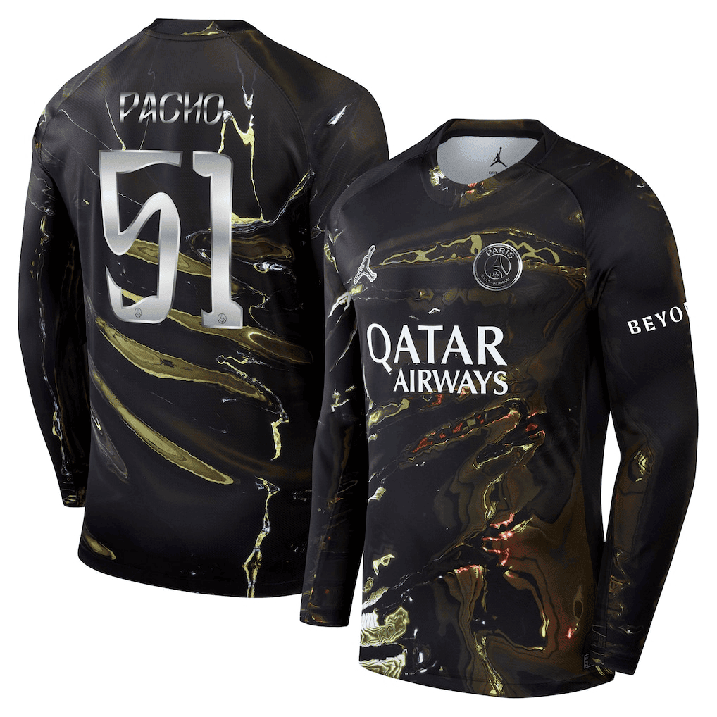 Pacho 51 Paris Saint-Germain Jordan Night Edition 2025/26 Cup Printing Long Sleeve Jersey - Black