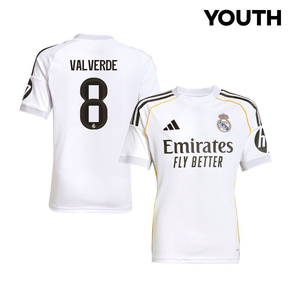 Federico Valverde 8 Real Madrid 25/26 Home YOUTH Jersey - White