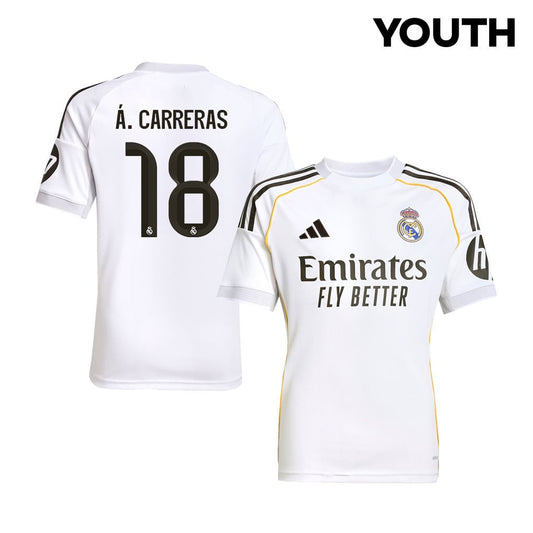 Álvaro Carreras 18 Real Madrid 25/26 Home YOUTH Jersey - White