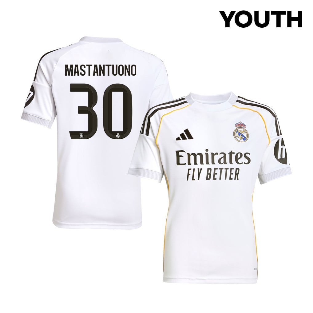Franco Mastantuono 30 Real Madrid 25/26 Home YOUTH Jersey - White