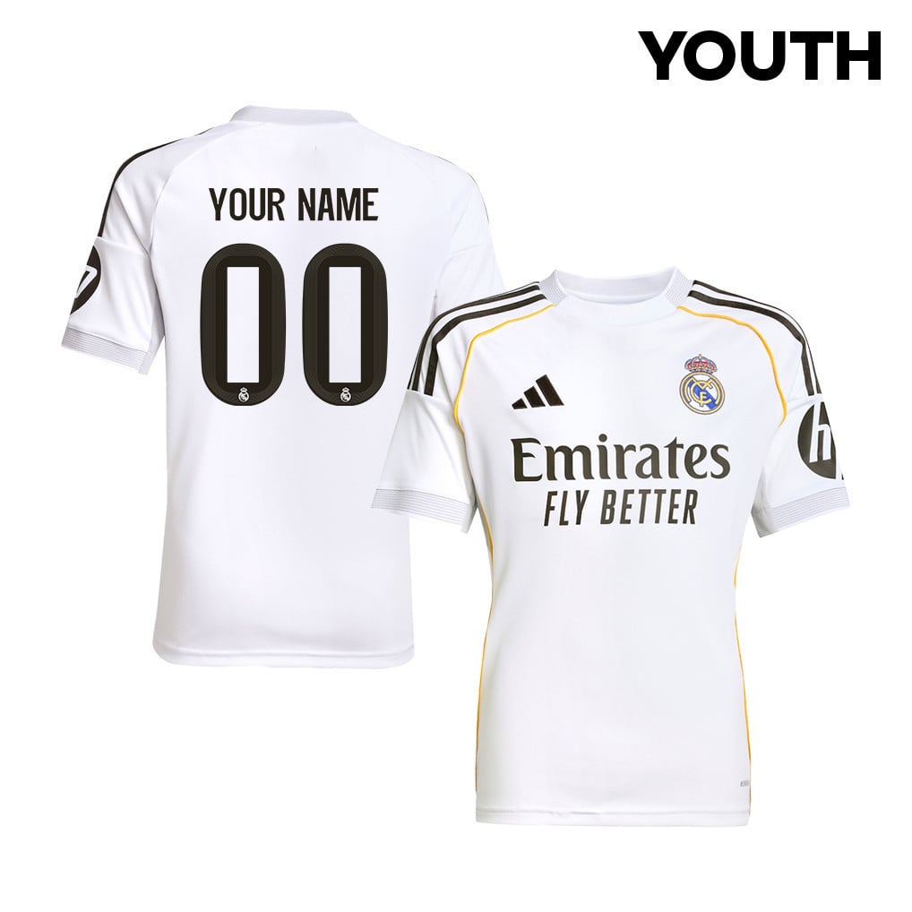 Real Madrid 25/26 Personalized Home YOUTH Jersey - White