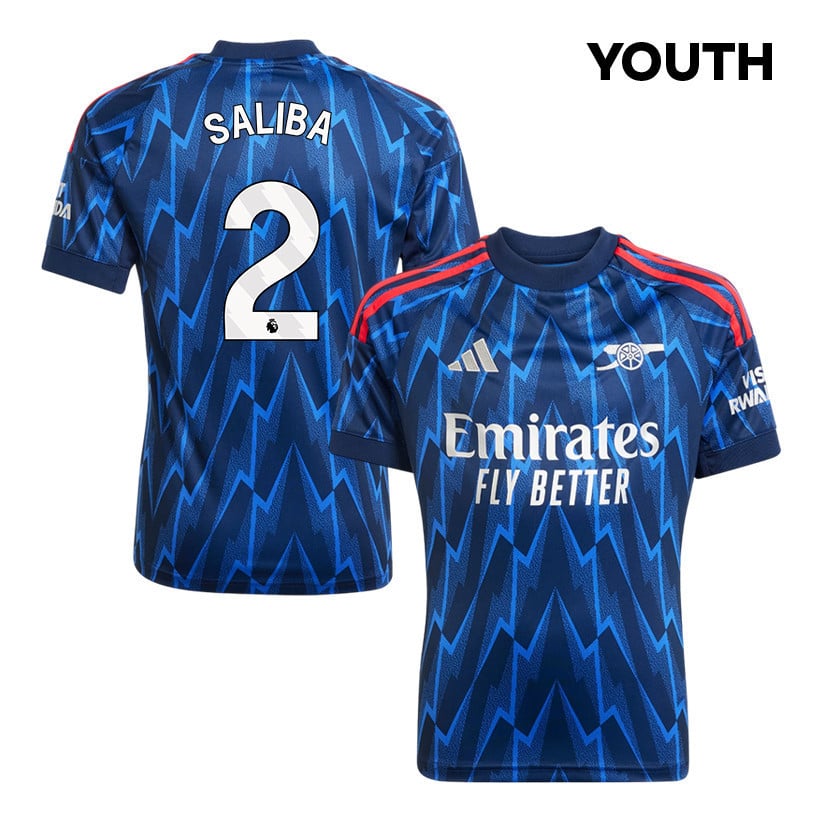 William Saliba 2 Arsenal 25/26 Away YOUTH Jersey - Navy Blue