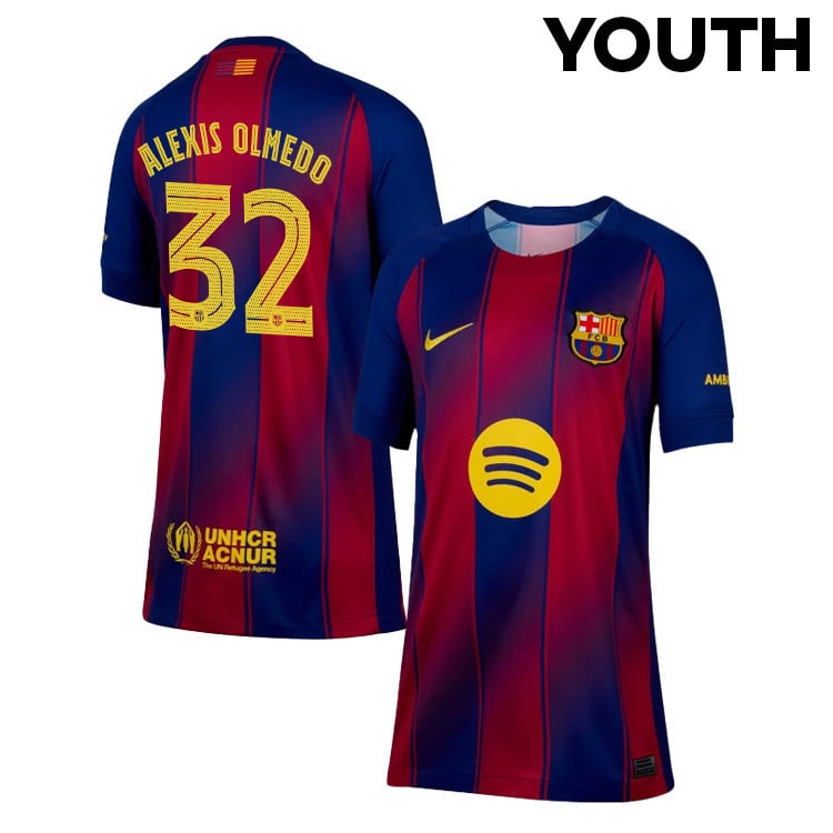 Alexis Olmedo 32 Barcelona 25/26 Home YOUTH Jersey - Navy