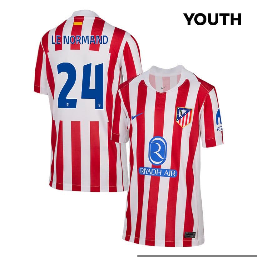 Robin Le Normand 24 Atlético Madrid 25/26 Home YOUTH Jersey - Red/White