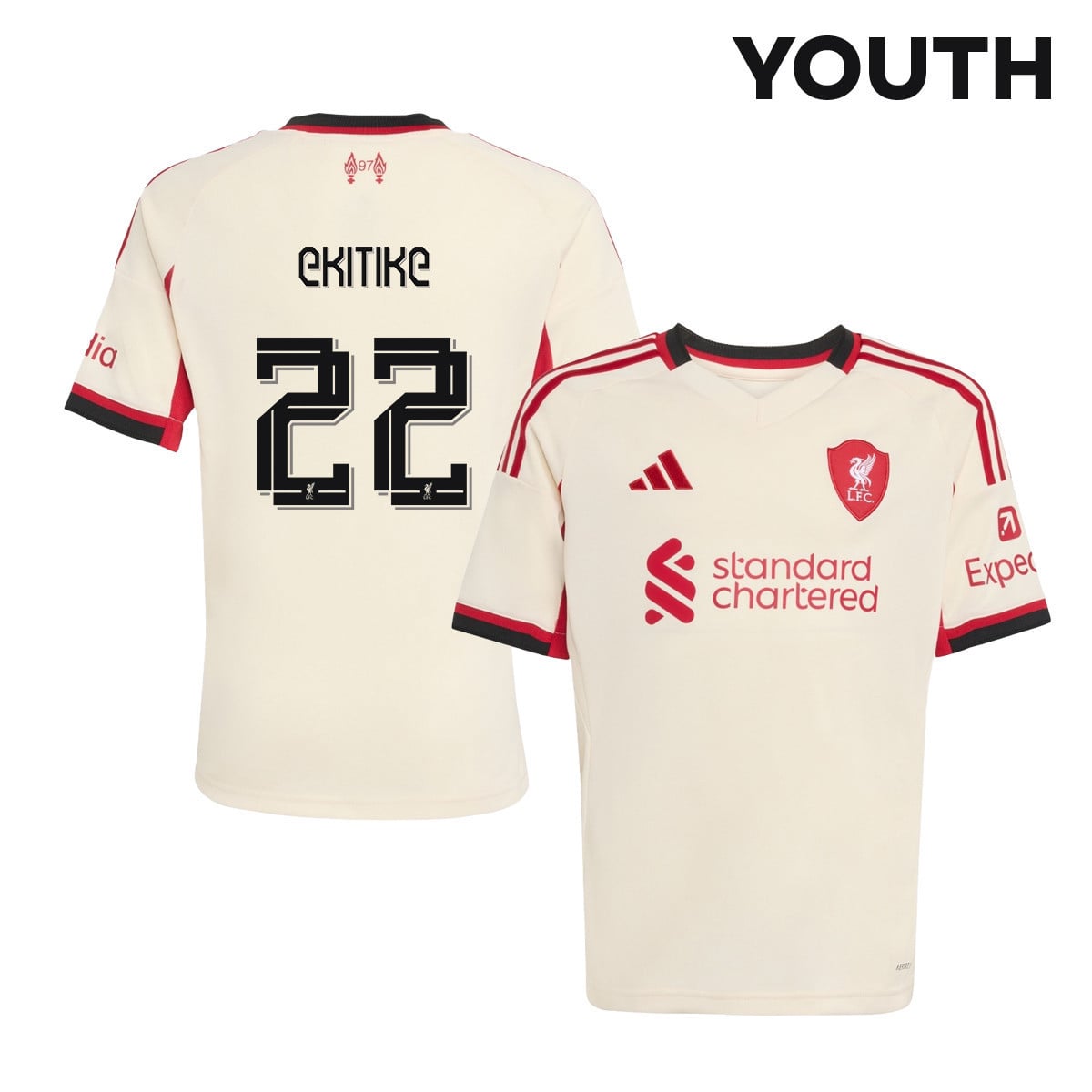 Hugo Ekitiké 22 Liverpool 25/26 Away YOUTH Jersey - Off-white