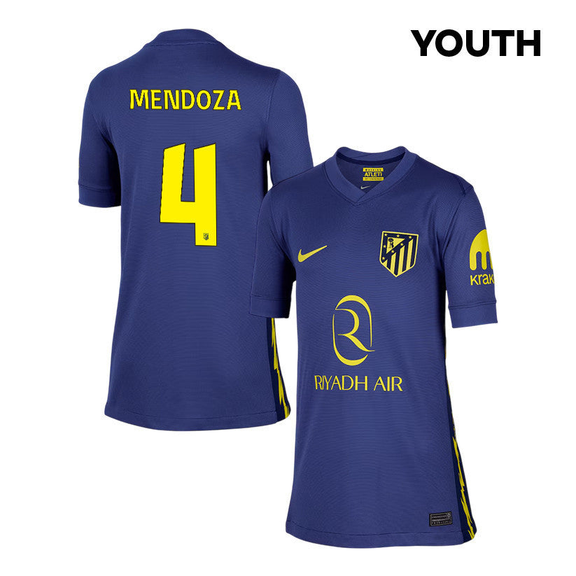 Rodrigo Mendoza 4 Atlético Madrid 25/26 Away YOUTH Jersey - Navy/Yellow