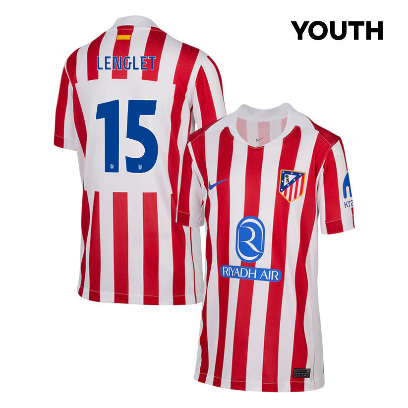 Clément Lenglet 15 Atlético Madrid 25/26 Home YOUTH Jersey - Red/White