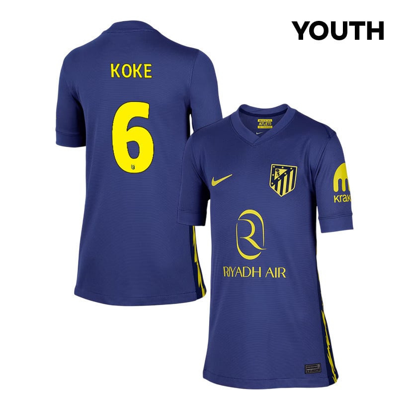 Koke 6 Atlético Madrid 25/26 Away YOUTH Jersey - Navy/Yellow