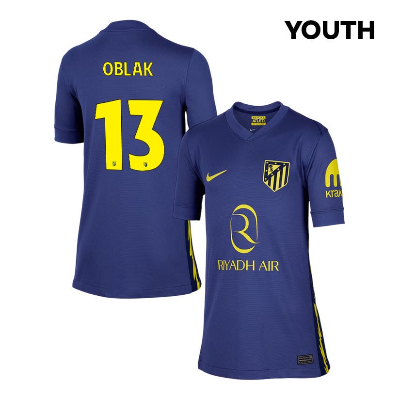 Jan Oblak 13 Atlético Madrid 25/26 Away YOUTH Jersey - Navy/Yellow