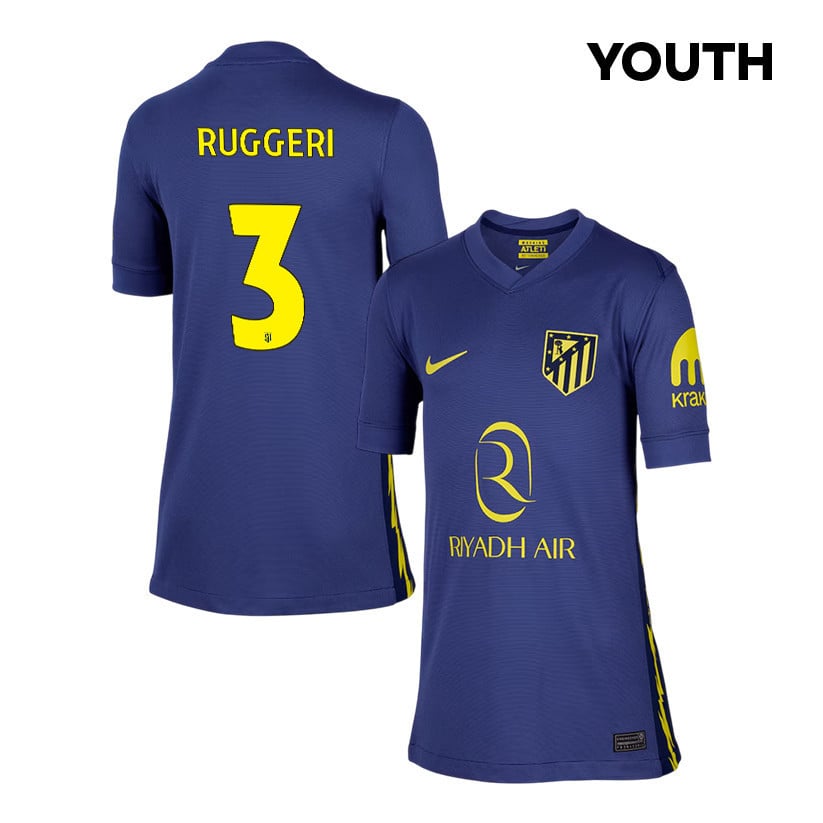 Matteo Ruggeri 3 Atlético Madrid 25/26 Away YOUTH Jersey - Navy/Yellow