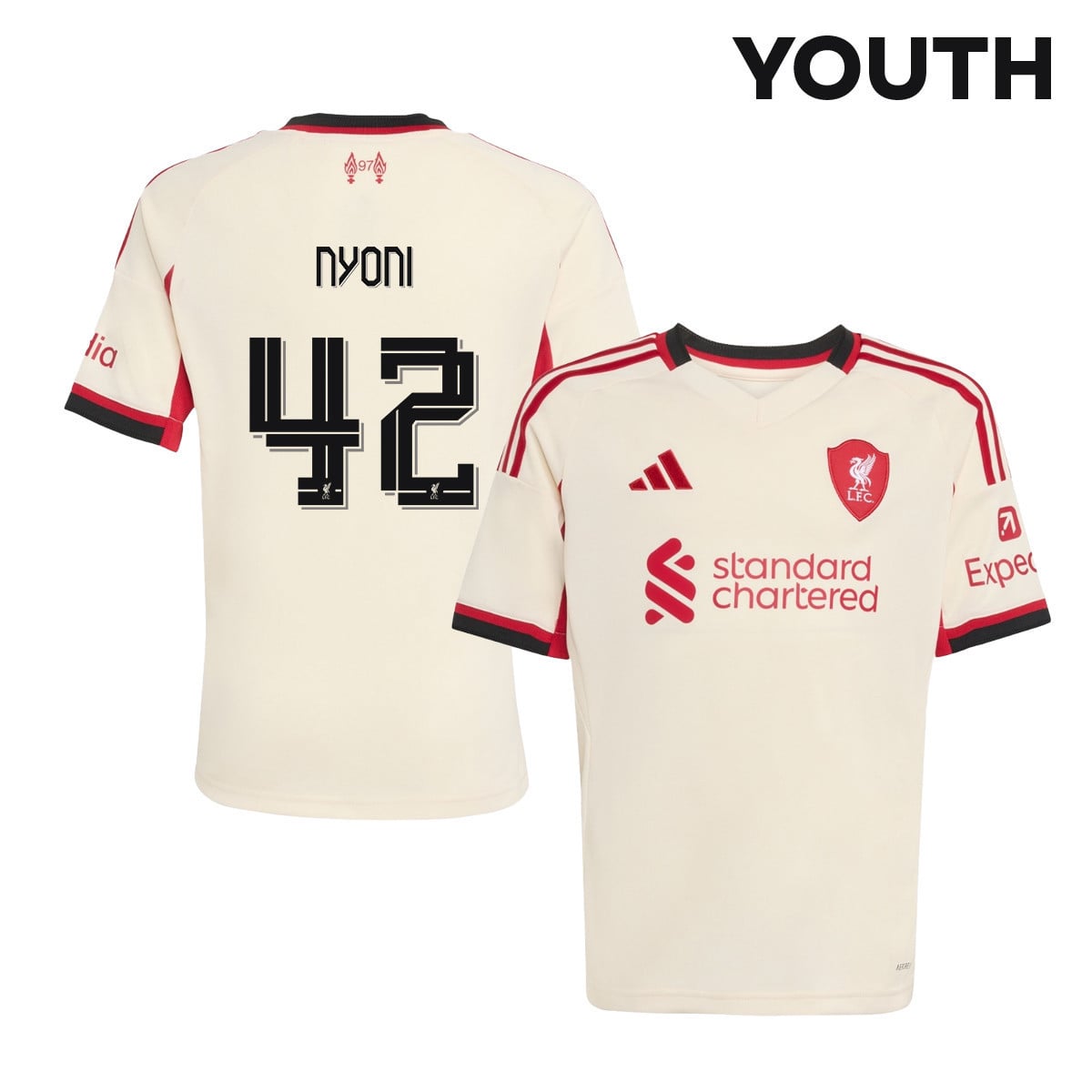 Trey Nyoni 42 Liverpool 25/26 Away YOUTH Jersey - Off-white