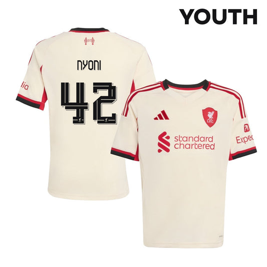Trey Nyoni 42 Liverpool 25/26 Away YOUTH Jersey - Off-white