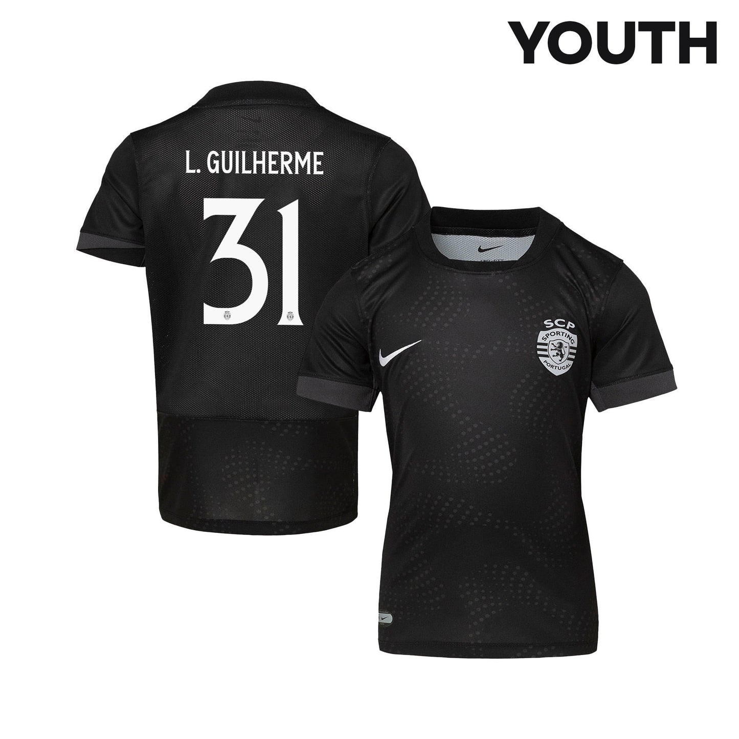 Luis Guilherme 31 Sporting CP 25/26 Away YOUTH Jersey - Black