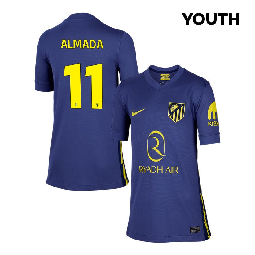 Thiago Almada 11 Atlético Madrid 25/26 Away YOUTH Jersey - Navy/Yellow