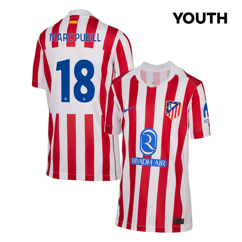 Marc Pubill 18 Atlético Madrid 25/26 Home YOUTH Jersey - Red/White