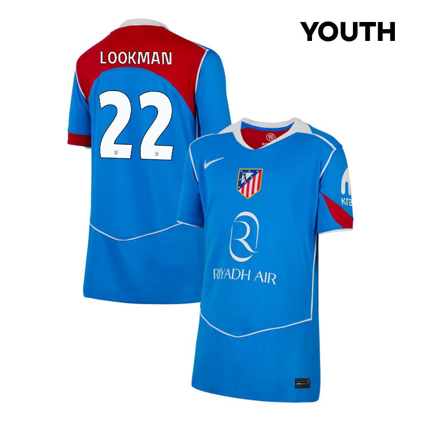 Ademola Lookman 22 Atlético Madrid 25/26 Third YOUTH Jersey - Blue/Red