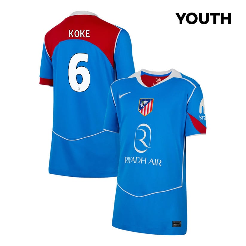 Koke 6 Atlético Madrid 25/26 Third YOUTH Jersey - Blue/Red