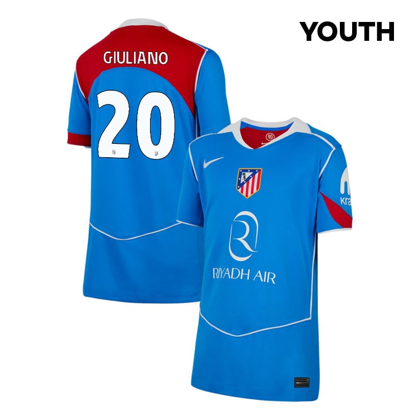 Giuliano Simeone 20 Atlético Madrid 25/26 Third YOUTH Jersey - Blue/Red