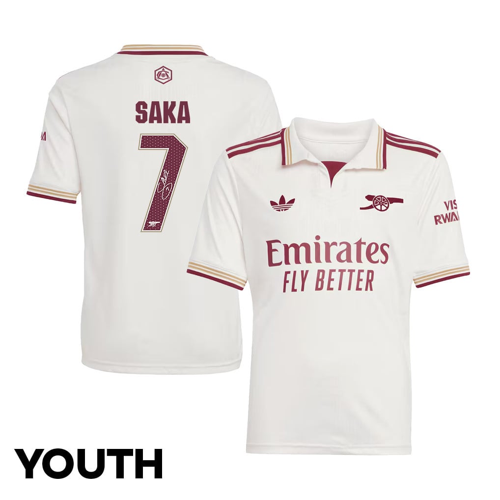 Bukayo Saka 7 Signature Arsenal 25/26 Third YOUTH Jersey - Cream