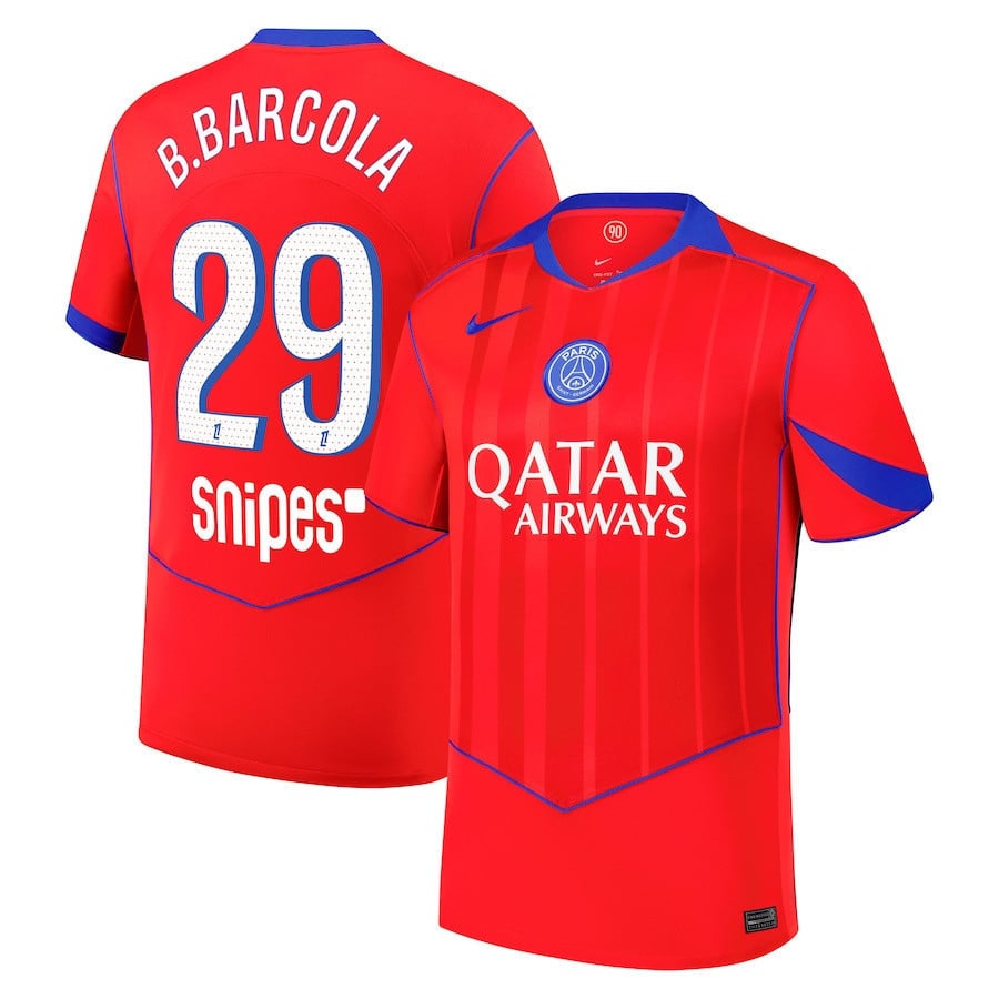 Bradley Barcola 29 Paris Saint-Germain 2025/26 Third Men Jersey - Red