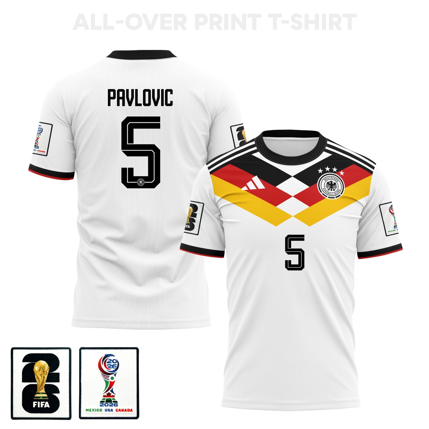 Aleksandar Pavlović 5 Germany 2026 Home 3D T-Shirt Fully Printed – Unisex, White