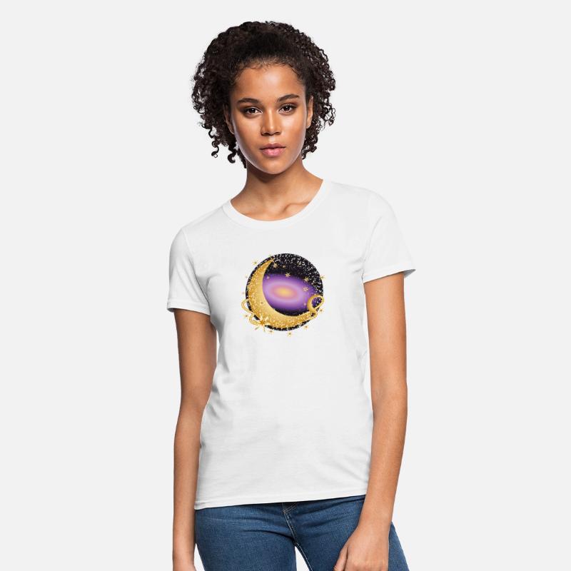 glowing violet galaxy with moon and stars