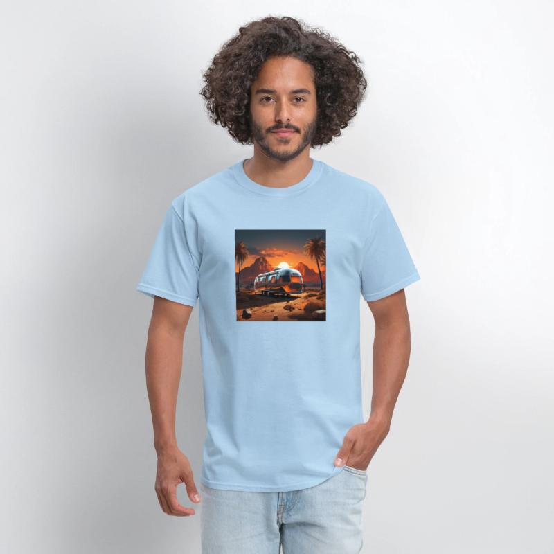 "Golden Desert Sunset: Vintage RV in Stillness"