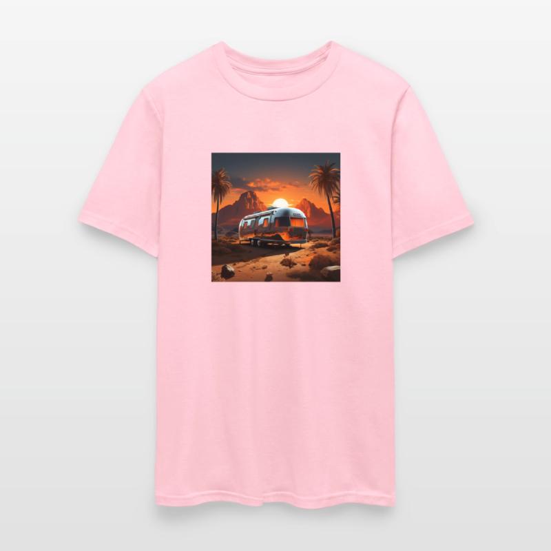 "Golden Desert Sunset: Vintage RV in Stillness"