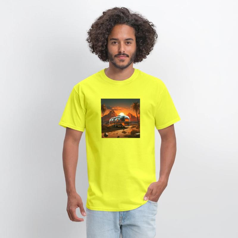 "Golden Desert Sunset: Vintage RV in Stillness"