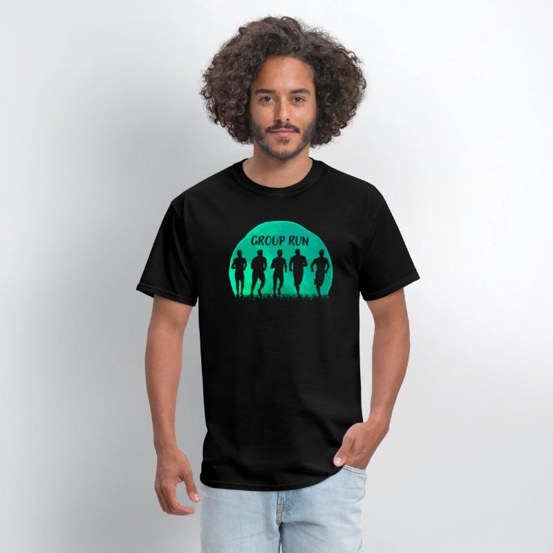 Group Run with the team, grass and a moon
