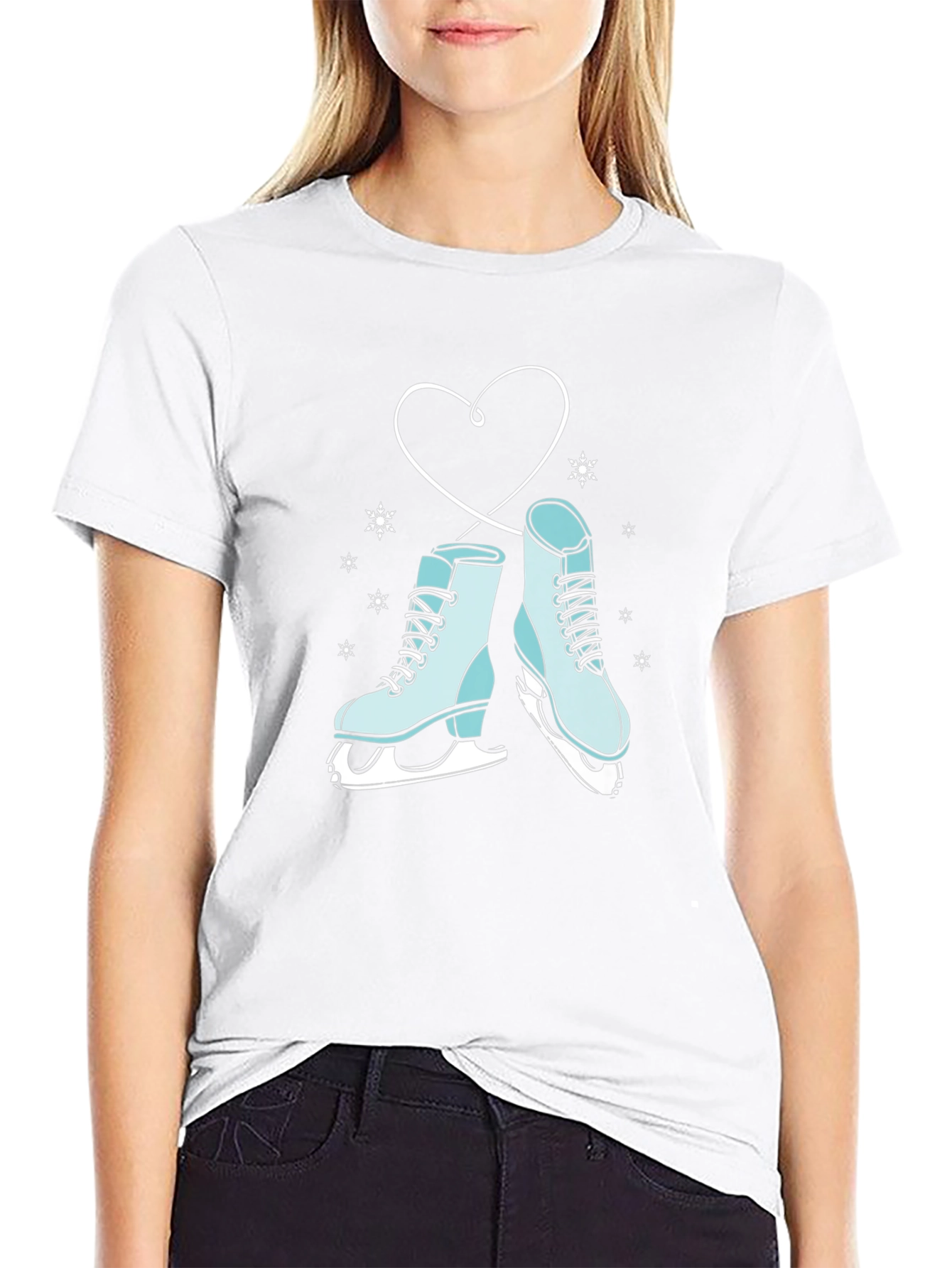Ice Skate Heart Graphic Tee - Winter Fashion