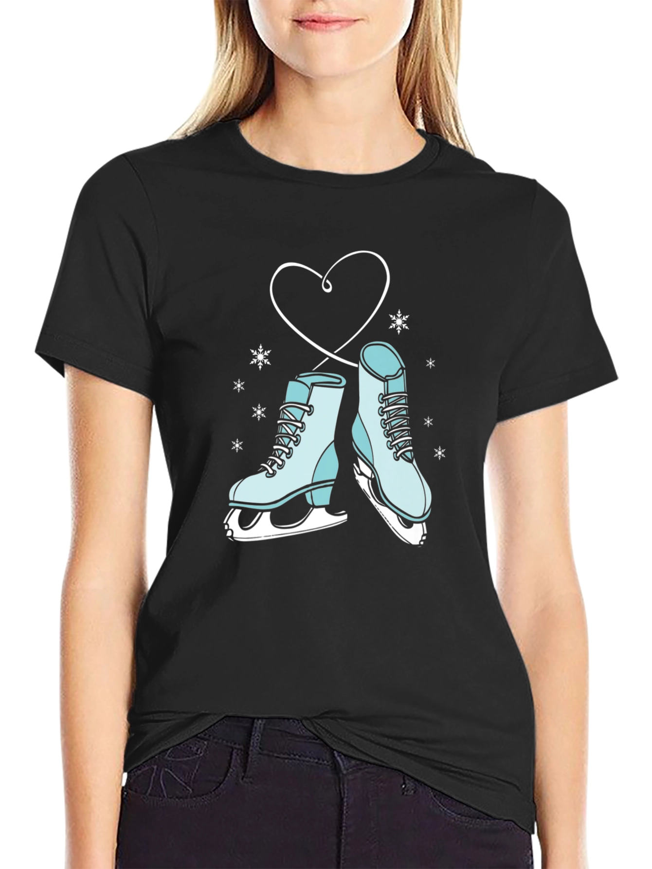 Ice Skate Heart Graphic Tee - Winter Fashion
