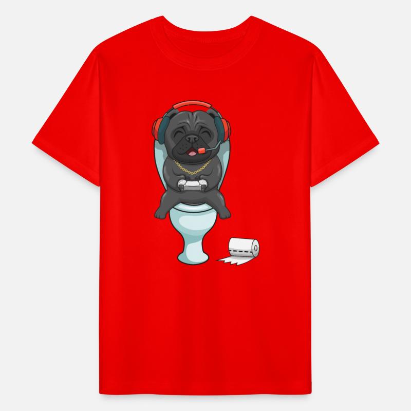 Hardcore gamer pug playing on the toilet