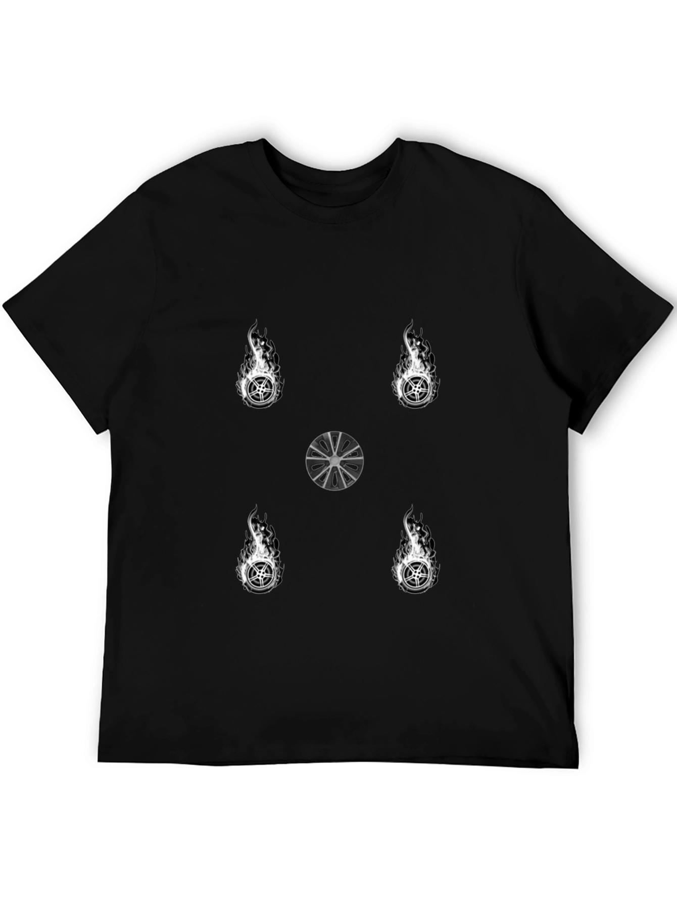 Fiery Wheel Graphic Tee - Stylish Black T-Shirt
