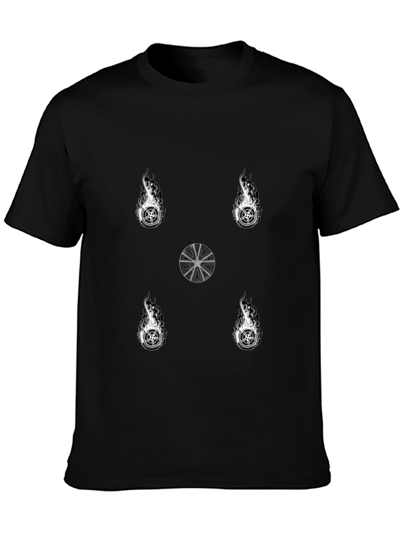 Fiery Wheel Graphic Tee - Stylish Black T-Shirt