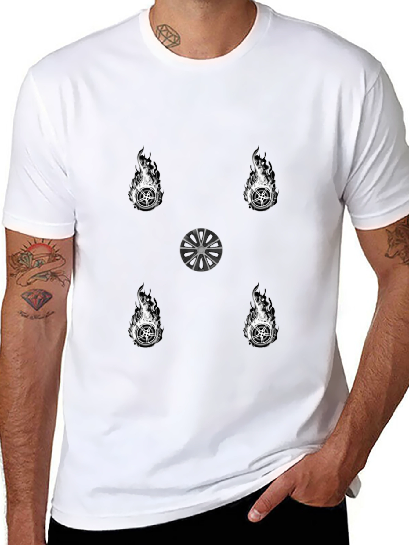Fiery Wheel Graphic Tee - Stylish Black T-Shirt