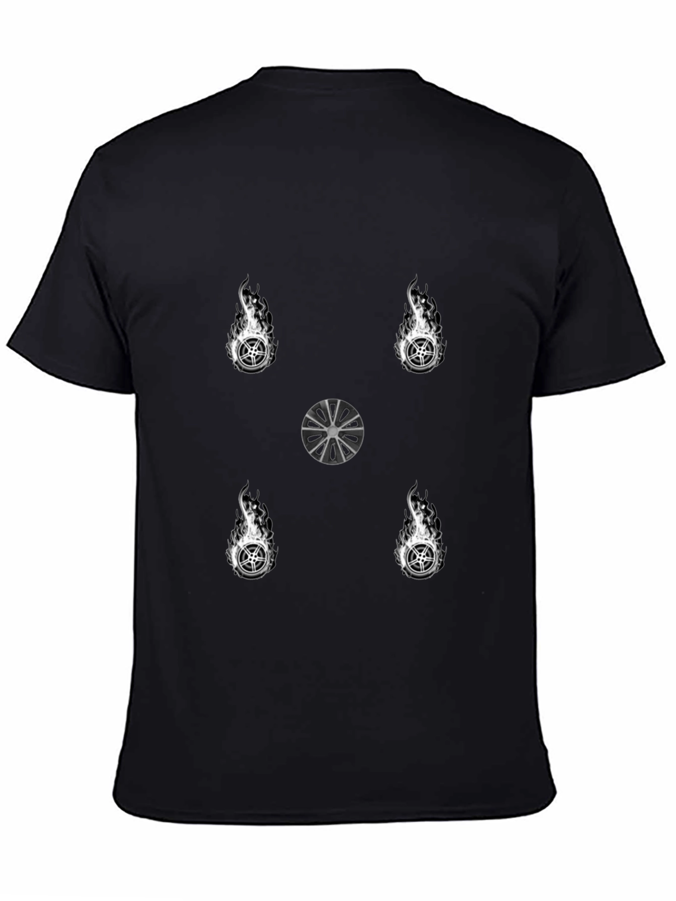 Fiery Wheel Graphic Tee - Stylish Black T-Shirt