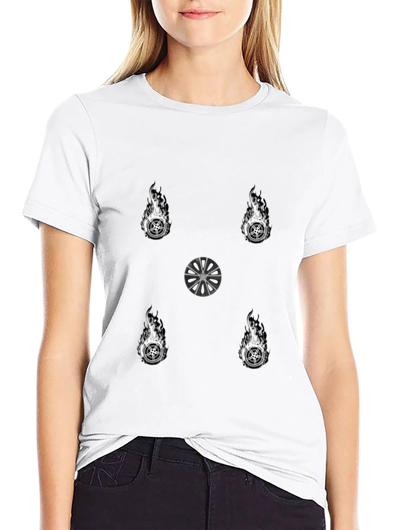 Fiery Wheel Graphic Tee - Stylish Black T-Shirt