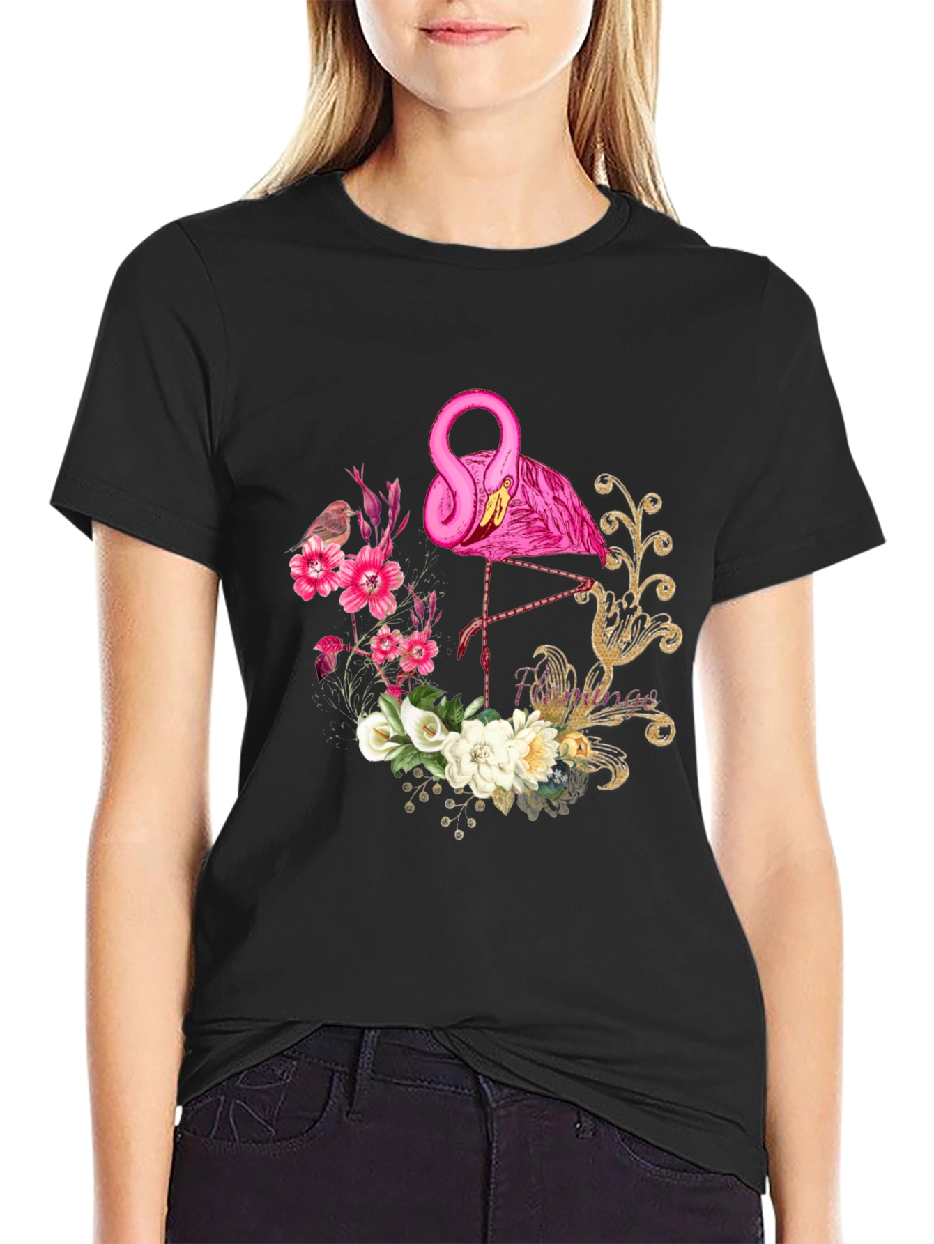 Floral Flamingo Graphic T-Shirt