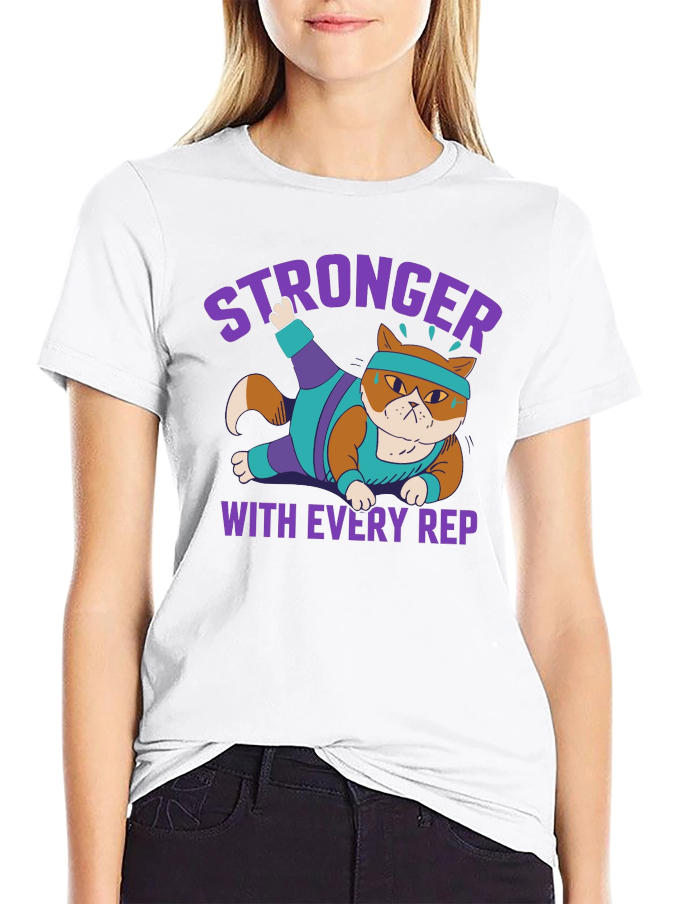 Stronger with Every Rep Cat Workout T-Shirt