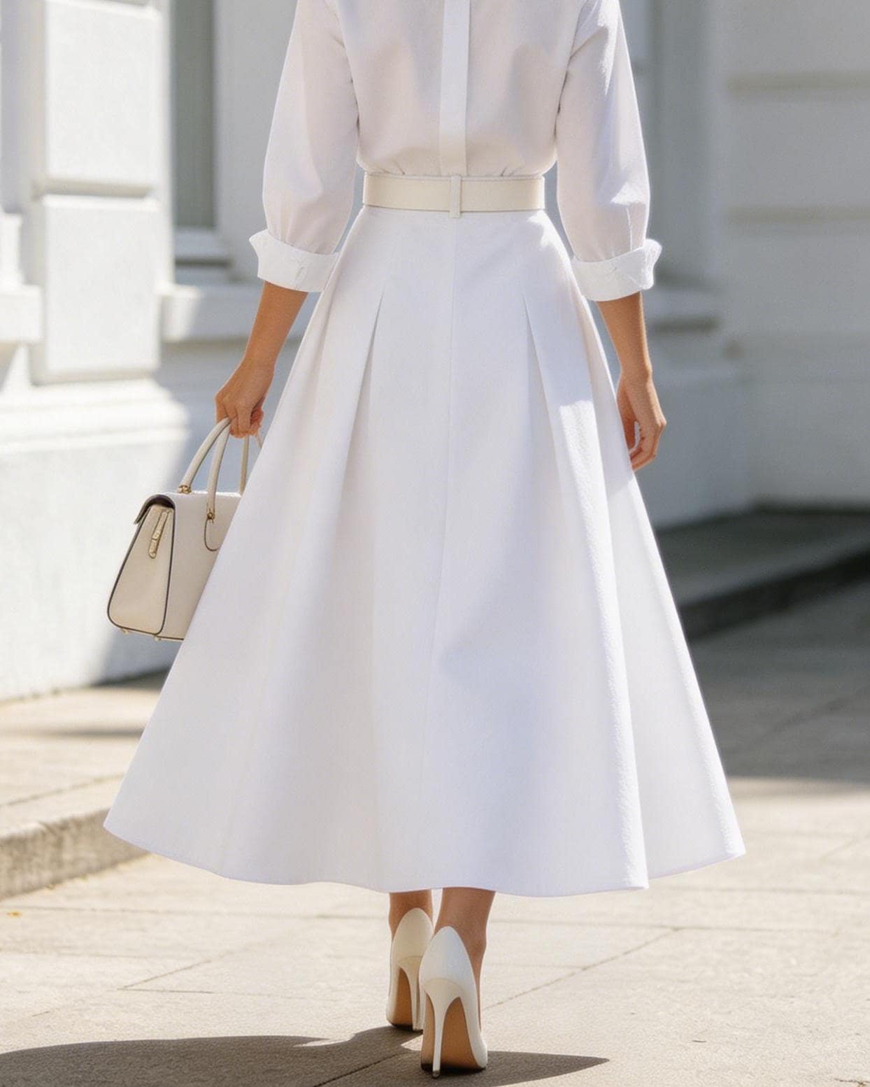 Clean White Maxi A Line Skirt For Women Elegant High Waist Long Skirt Minimal Modern Spring Fall Fashion Piece